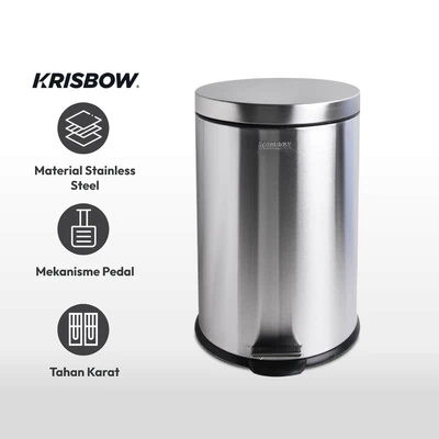 Gambar Krisbow Tempat Sampah Pedal Stainless Steel Round 20 Liter - Silver Satin