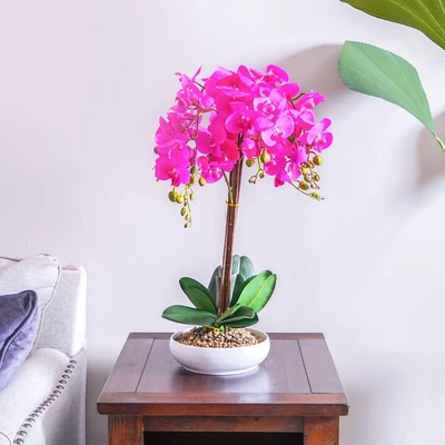 Gambar Arthome Bunga Artifisial Orchid Violacea Dengan Pot 20x20x73 cm - Ungu