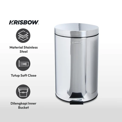 Gambar Krisbow Tempat Sampah Pedal Stainless Steel Round 12 Liter - Silver Mirror