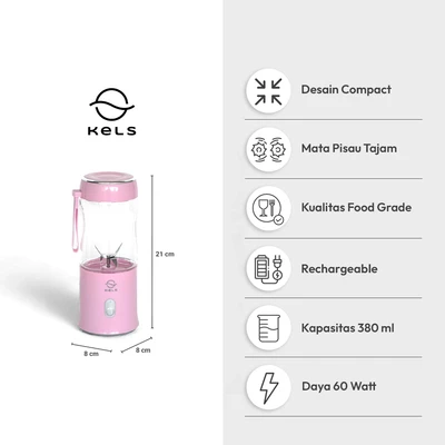 Gambar Kels Naoki Blender Portabel 380 ml 60 watt - Pink