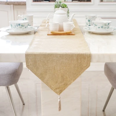 Gambar Informa Table Runner Polyester Foil Print 33x180 cm - Krem Beige