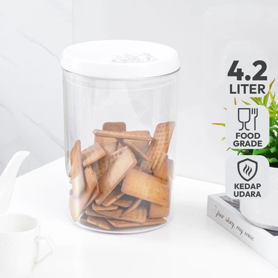 Gambar Felli Stoples Plastik Flip Tite Round 4.2 Liter Transparan - Putih
