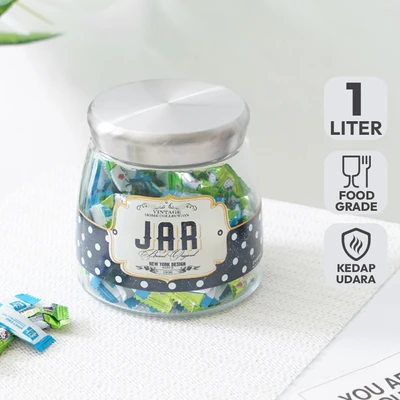 Gambar Cerve Stoples Vintage Kaca Polkadot 1 Liter Transparan - Silver
