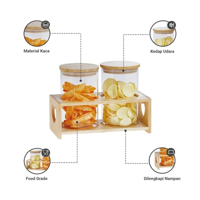 Gambar Informa Coco Stoples Kaca Dengan Nampan 800 ml Set 2 pcs Transparan - Cokelat