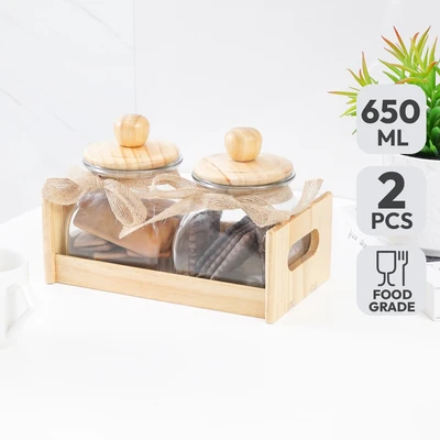 Gambar Informa Coco Stoples Kaca Dengan Nampan 650 ml Set 2 pcs Transparan - Cokelat