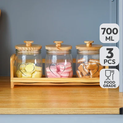 Gambar Informa Coco Stoples Kaca Dengan Nampan 700 ml Set 3 pcs Transparan - Cokelat