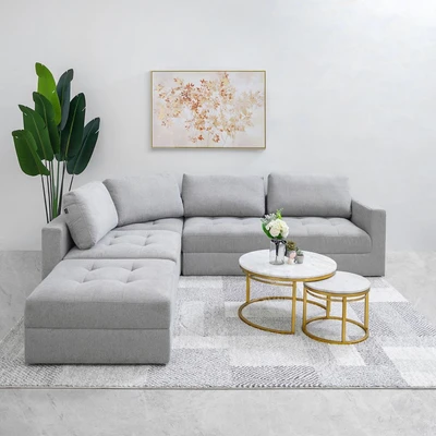 Gambar Nordia Athena Sofa L Sectional Fabric - Abu-abu Muda