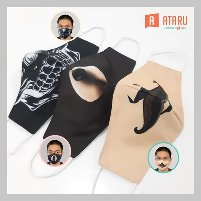 Gambar Ataru Masker Kain 2 Lapis Skull - Hitam