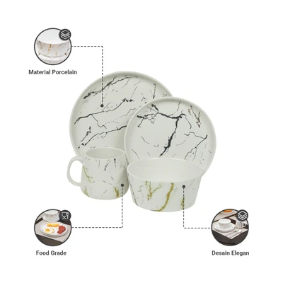 Gambar Appetite Abbey Perlengkapan Makan Marble Set 16 pcs - Putih
