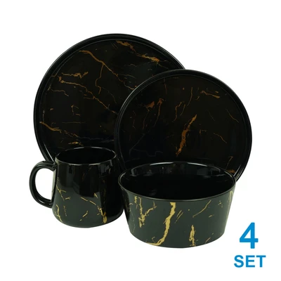 Gambar Appetitey Abbey Perlengkapan Makan Marble Set 16 pcs - Hitam