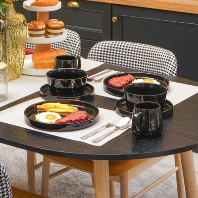 Gambar Appetitey Abbey Perlengkapan Makan Marble Set 16 pcs - Hitam