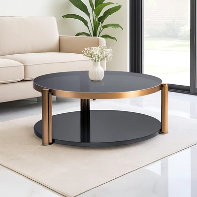 Gambar Home Galleria Douglas Meja Tamu Round - Cokelat Tan/Hitam