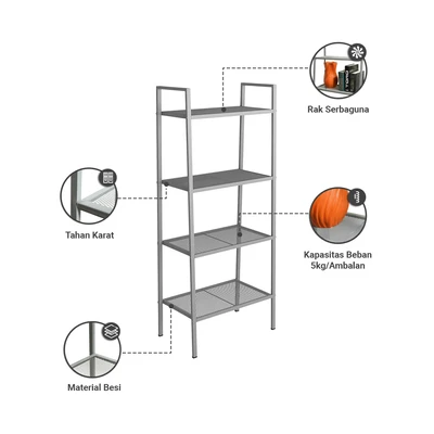 Gambar Libie Rak Besi 4 Tingkat - Abu-abu
