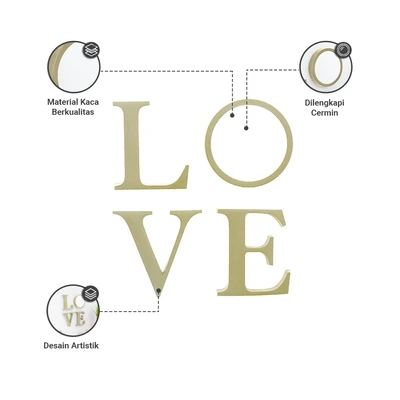 Gambar Informa 22.5x22.5x4 Cm Set 4 Pcs Hiasan Dinding Love - Gold