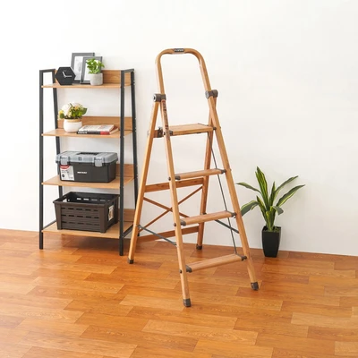 Gambar Fixsteps 132.5 Cm Tangga Lipat Aluminium Slim 4 Step Motif Kayu