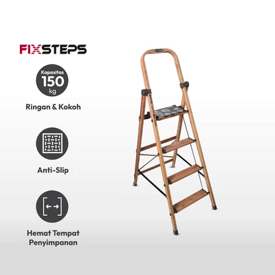 Gambar Fixsteps 132.5 Cm Tangga Lipat Aluminium Slim 4 Step Motif Kayu