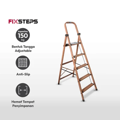 Gambar Fixsteps 157 Cm Tangga Lipat Aluminium Slim 5 Steps Motif Kayu