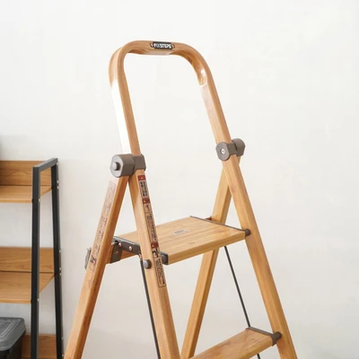 Gambar Fixsteps 157 cm Tangga Lipat Aluminium Slim 5 Steps Motif Kayu
