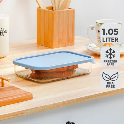 Gambar Glasslock Wadah Makanan Kaca Freezer 1 Liter - Biru