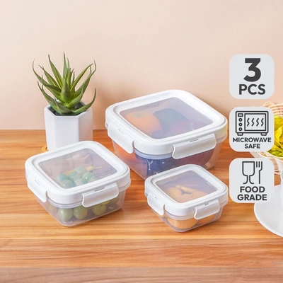 Gambar Appetite Ario Wadah Makanan Square Set 3 pcs Transparan