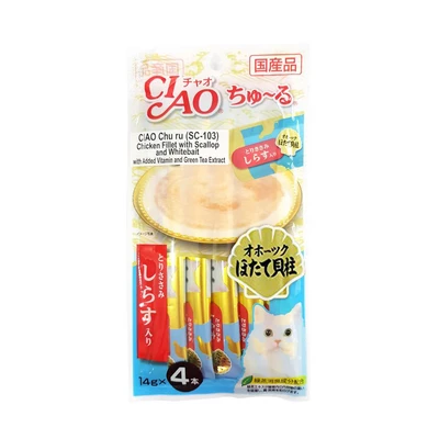 Gambar Ciao Makanan Kucing Basah Chicken Fillet Scallop Whitebait 56 gr