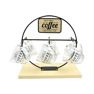 Gambar Appetite Cangkir Kopi Dengan Rak Gantung Lingkaran Set 6 pcs Transparan