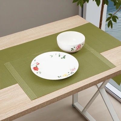 Gambar Appetite Tatakan Piring & Table Runner Woven Set 5 pcs - Hijau Army