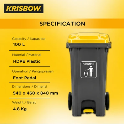 Gambar Krisbow Tempat Sampah Pedal Plastik Dengan Roda 100 Liter - Abu-Abu