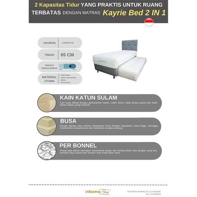 Gambar Informa Sleep 100x200 Cm Kayrie Tempat Tidur 2 In 1 - Abu-abu