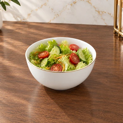 Gambar Delicia Mangkuk Saji Keramik Bone China Gold Line 14 cm - Putih