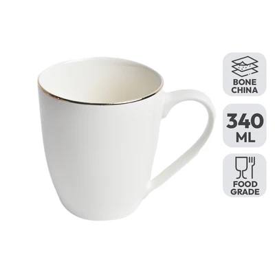Gambar Delicia Mug Keramik Bone China Gold Line 340 ml - Putih