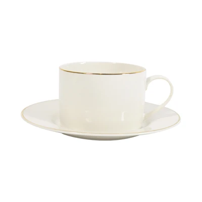 Gambar Delicia Cangkir Keramik Dengan Saucer Goldline 220 ml - Krem