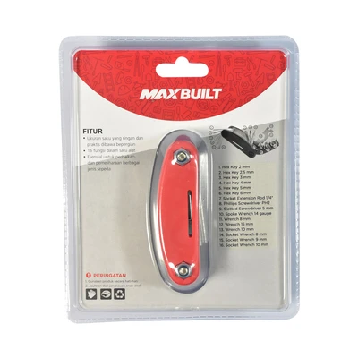 Gambar Maxbuilt Toolset Sepeda Multifungsi 16 In 1 - Hitam/Merah