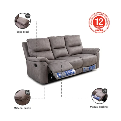 Gambar Cheers Moreno Sofa Recliner Fabric 3 Seater - Cokelat