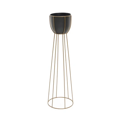Gambar Informa Pot Bunga Dengan Stand 26x26x90 cm L18 - Gold/Hitam