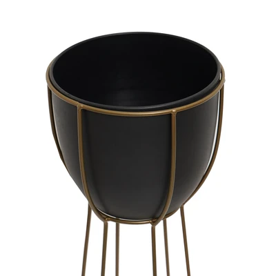 Gambar Informa Pot Bunga Dengan Stand 26x26x90 cm L18 - Gold/Hitam