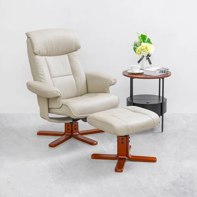 Gambar Informa Claude Kursi Recliner & Ottoman Kulit - Abu-Abu