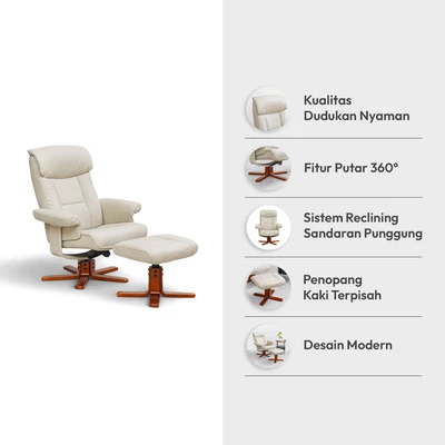 Gambar Informa Claude Kursi Recliner & Ottoman Kulit - Abu-Abu