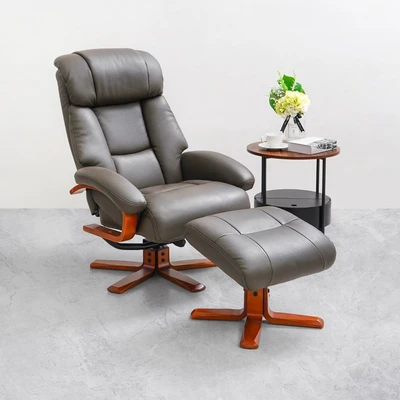 Gambar Informa Cordoba Kursi Recliner & Ottoman Kulit - Abu-Abu