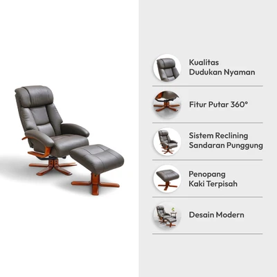 Gambar Informa Cordoba Kursi Recliner & Ottoman Kulit - Abu-Abu