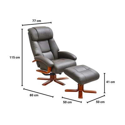 Gambar Informa Cordoba Kursi Recliner & Ottoman Kulit - Abu-Abu