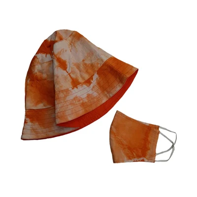 Gambar Pendopo Set Topi Bucket Dengan Masker Shibori 25x20 cm - Orange