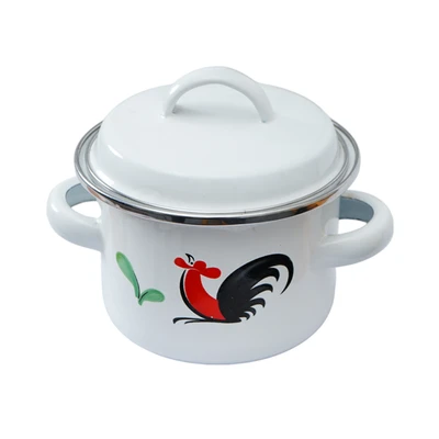 Gambar Kichero Panci Saucepot Enamel Kukuruyuk Non-Stick Coating 12 cm - Putih