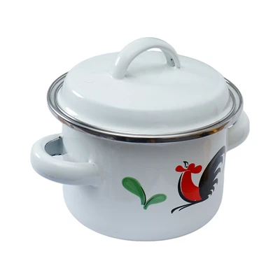 Gambar Kichero Panci Saucepot Enamel Kukuruyuk Non-Stick Coating 12 cm - Putih