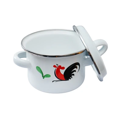 Gambar Kichero Panci Saucepot Enamel Kukuruyuk Non-Stick Coating 12 cm - Putih