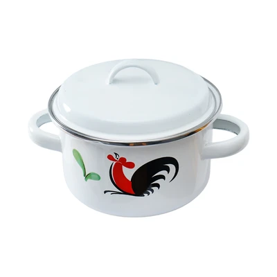 Gambar Kichero Panci Saucepot Enamel Kukuruyuk Non-Stick Coating 16 cm - Putih