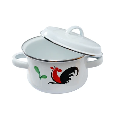 Gambar Kichero Panci Saucepot Enamel Kukuruyuk Non-Stick Coating 16 cm - Putih