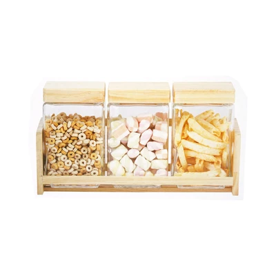 Gambar Informa Carley Stoples Kaca Dengan Rak 1.6 Liter Set 3 pcs Transparan - Cokelat