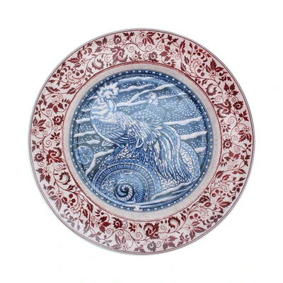 Gambar Kopin Porcelain Piring Saji Keramik Oriental Ayam Jago 26 cm - Biru