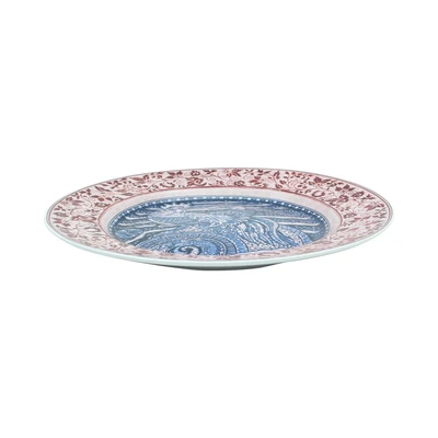 Gambar Kopin Porcelain Piring Saji Keramik Oriental Ayam Jago 26 cm - Biru